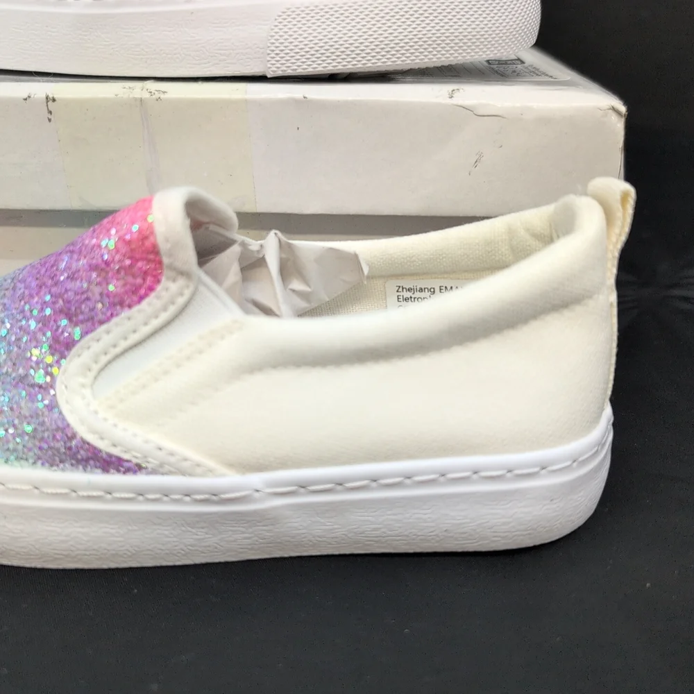 Shein Rainbow Glittery Slip On Girls Shoes EU 29 White